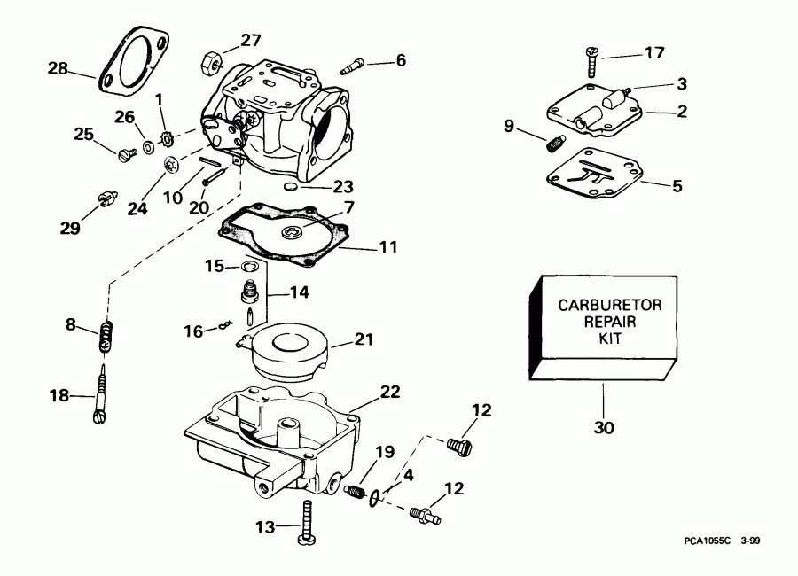 �������� ��������� ����� EVINRUDE E25WREEN 1999  - rburetor / rburetor
