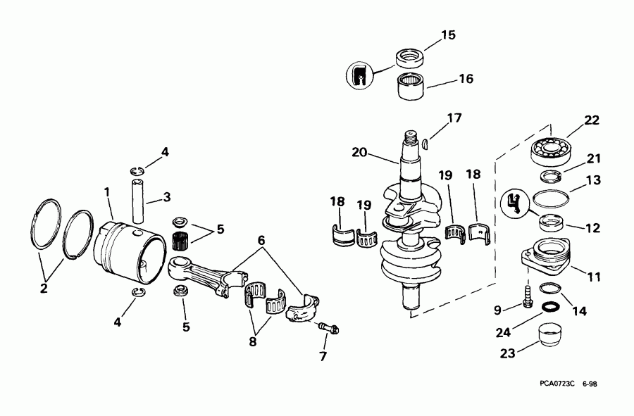 ��������� ��������� EVINRUDE E25WRLEEN 1999  - ankshaft & Piston / ank��� & �������