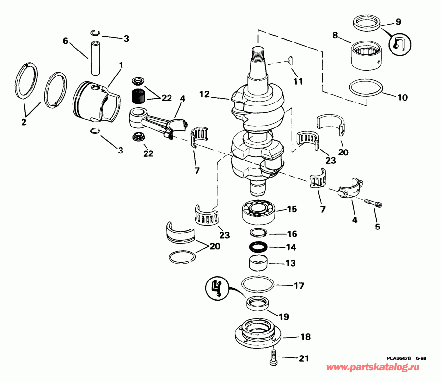 ��������� Evinrude E55WRYEES 1999  - ankshaft & Piston / ank��� & �������