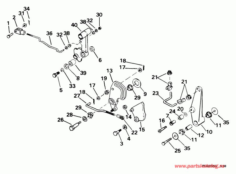��������� ��������� Evinrude E65WRLEEO 1999  - ift & ����������� ��������age / ift & Throttle Linkage
