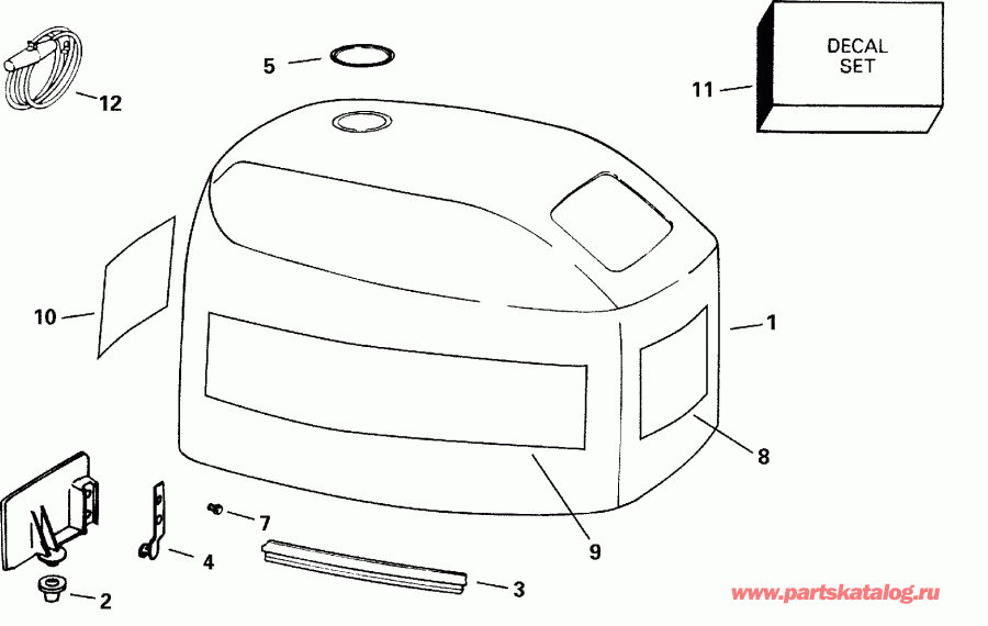 ��������� Evinrude BE35ARSSM 3 Cyl, Rope Start, Tiller, 15   - gine ������ - gine Cover
