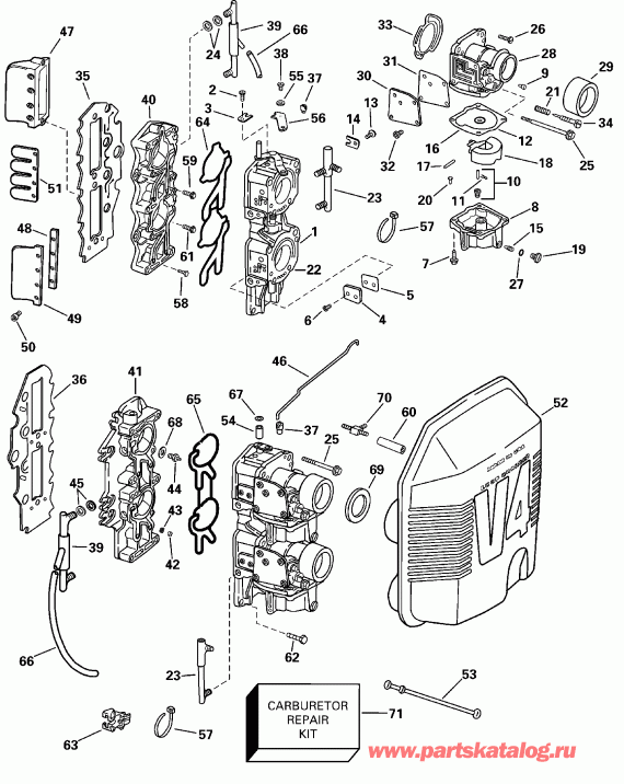 ��������� ����� Evinrude E100WPLSSR Commercial, Elec. Start, TNT,  - rburetor & Intake Manifold - rburetor & �������� ���������