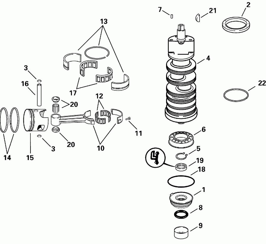 ��������� �������� ����� EVINRUDE E105WRLSSC Commercial, Rope Start, 20 IN  - ankshaft & Piston
