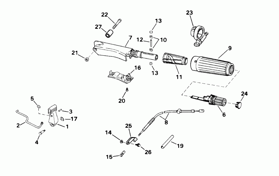 �������� ����� Evinrude E15WRLSSC Commercial, Rope Start, Tiller  - eering And Shift Handle / ee������ � ������������� Handle