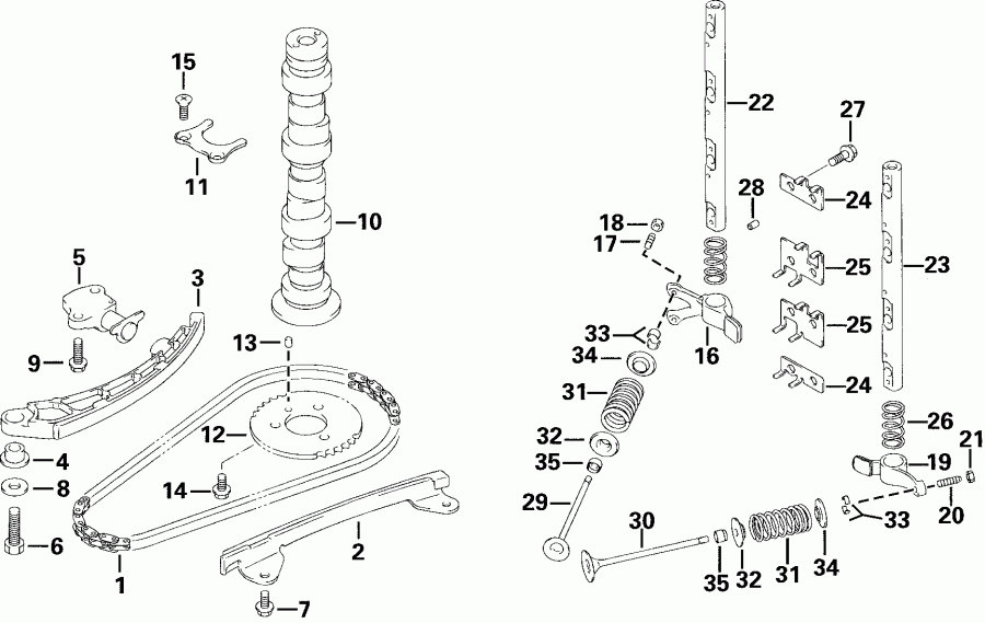 �������� ����� EVINRUDE E30RL4SSS 4-Stroke, Rope Start, Tiller,   - m��� & ������ / mshaft & Valve