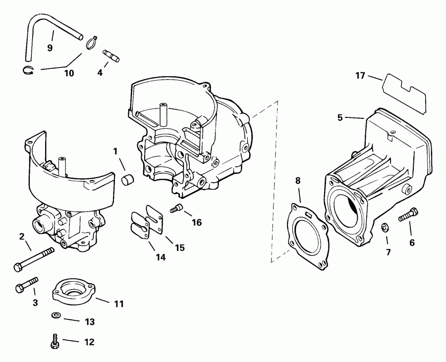 �������� ��������� ����� Evinrude E3ROSSR Rope Start, Tiller, 15 in. shaft  - linder & ������ ���������, ��������� ������ / linder & Crankcase, Reed Valve