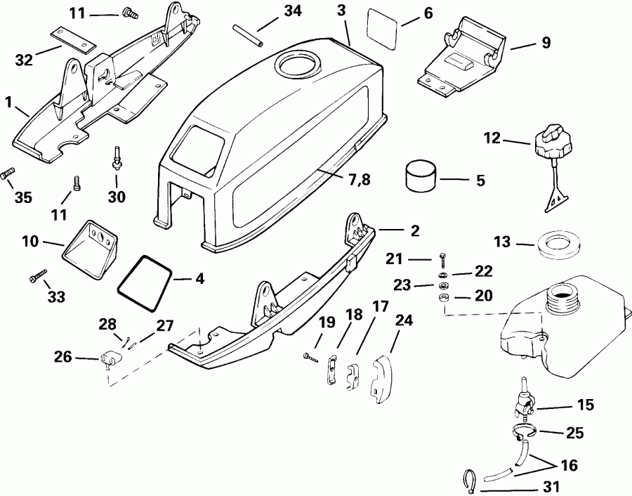 ��������� ����� Evinrude E3ROSSR Rope Start, Tiller, 15 in. shaft  - tor ������ Intergral ��������� ��� / tor Cover Intergral Fuel Tank