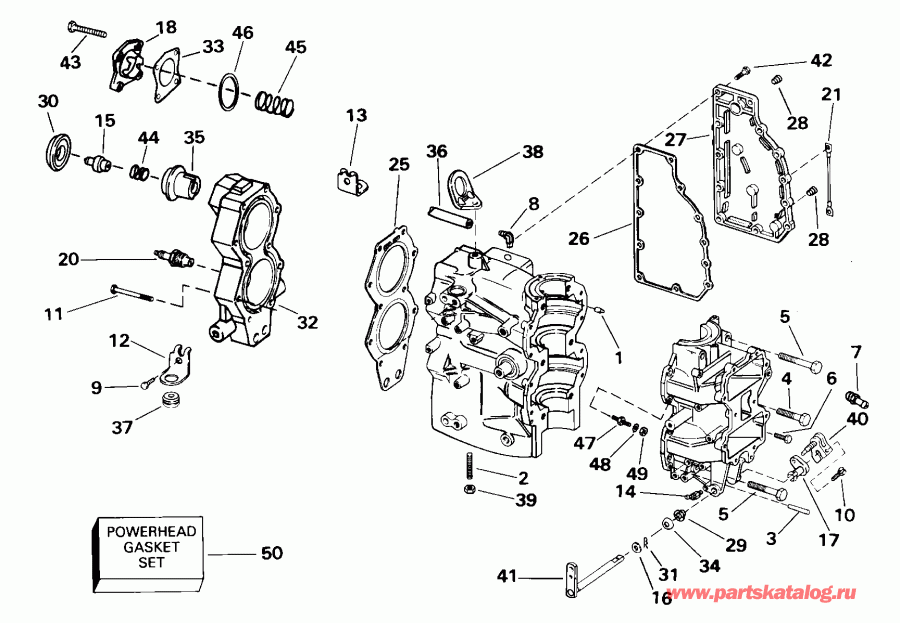 ��������� Evinrude E40WRLSSC Commercial, Rope Start, Tiller  - linder � ������ ��������� / linder And Crankcase