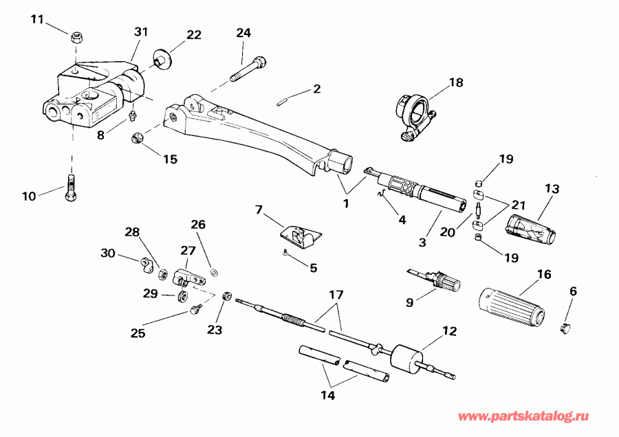 ��������� EVINRUDE E55WRSSC Commercial, Rope Start, Tiller,  - ee������ Handle / eering Handle
