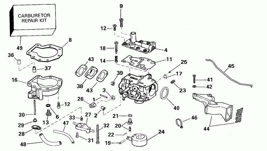  Evinrude E6R4SSB 4-Stroke, Rope Start, Tiller, 15  - rburetor / rburetor
