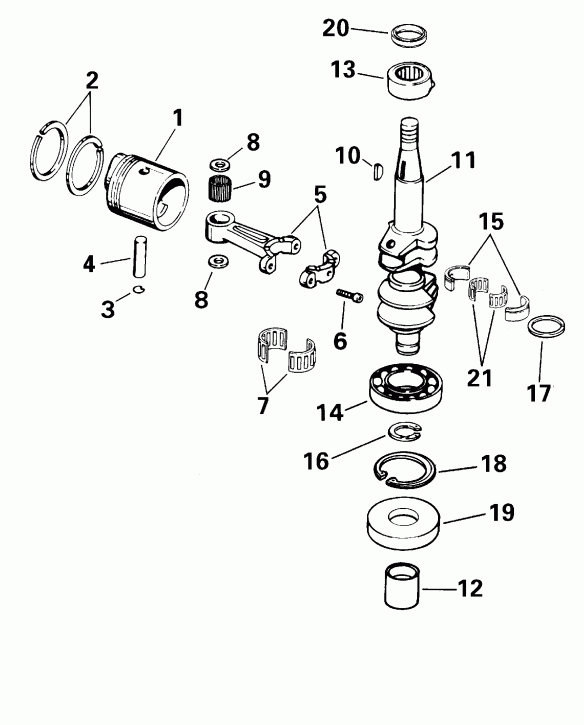 ��������� �������� ����� Evinrude E8DRSSM Rope Start, Tiller, 15 IN. shaft  - ank��� & ������� / ankshaft & Piston