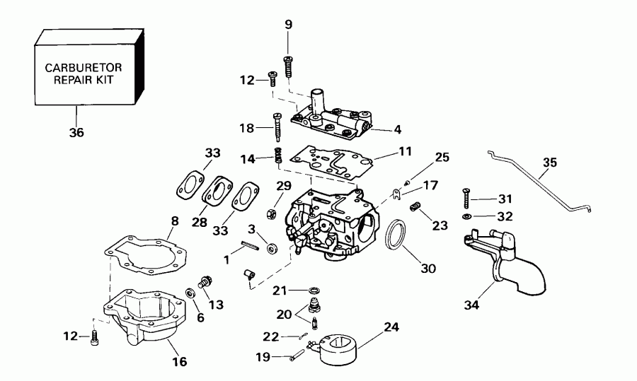 ��������� ����� Evinrude E8RVL4SSB 4-Stroke, Rope Start, Tiller,   - rburetor / rburetor