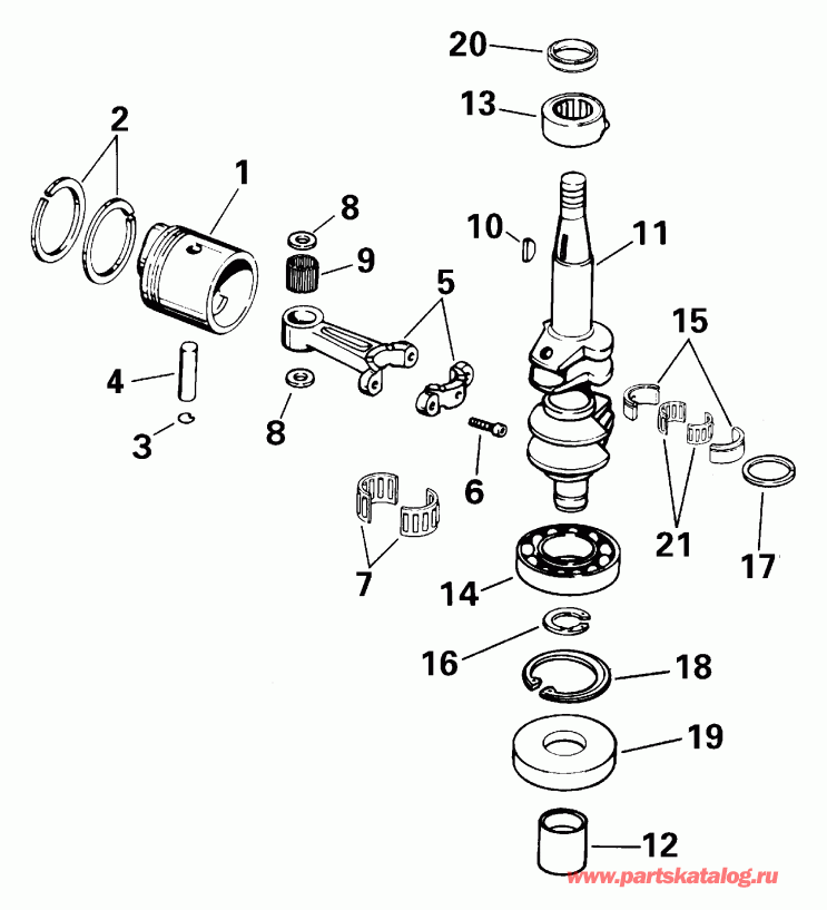 �������� ����� Evinrude E8WRSSC Commercial, Rope Start, Tiller,   - ankshaft & Piston