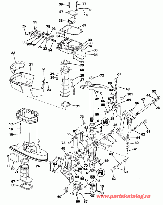 ����� EVINRUDE E100WTLESM 1990  - dsection / dsection