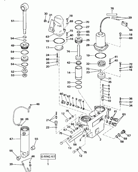 ��������� �������� ����� Evinrude E100WTLESM 1990  - wer Trim/tilt Hydraulic Assembly
