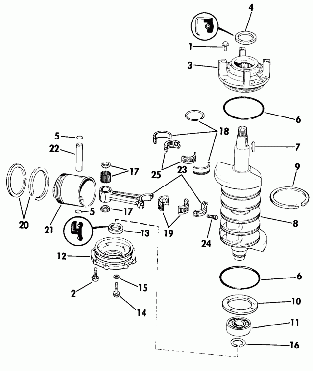��������� �������� ����� Evinrude E100WTXESM 1990  - ank��� & ������� / ankshaft & Piston