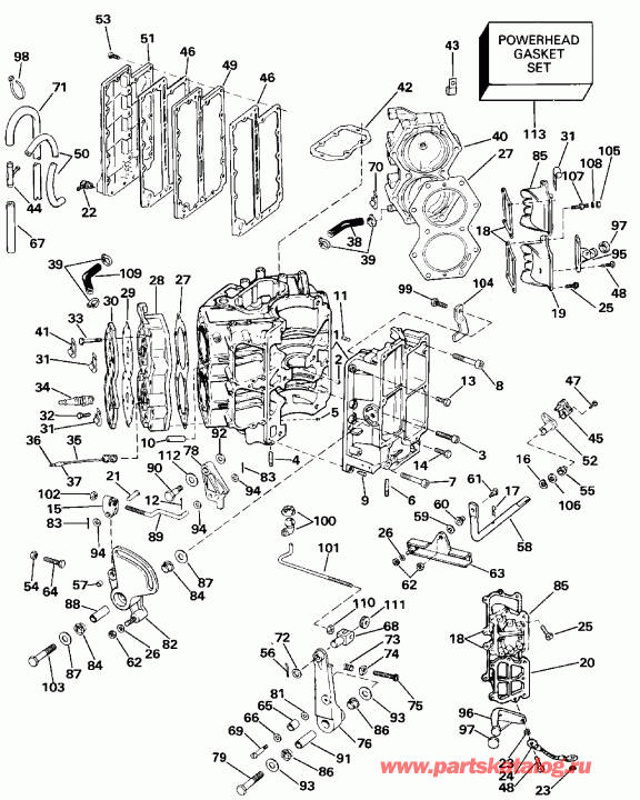 ��������� ����� Evinrude E100WTXESM 1990  - linder & ������ ��������� - linder & Crankcase