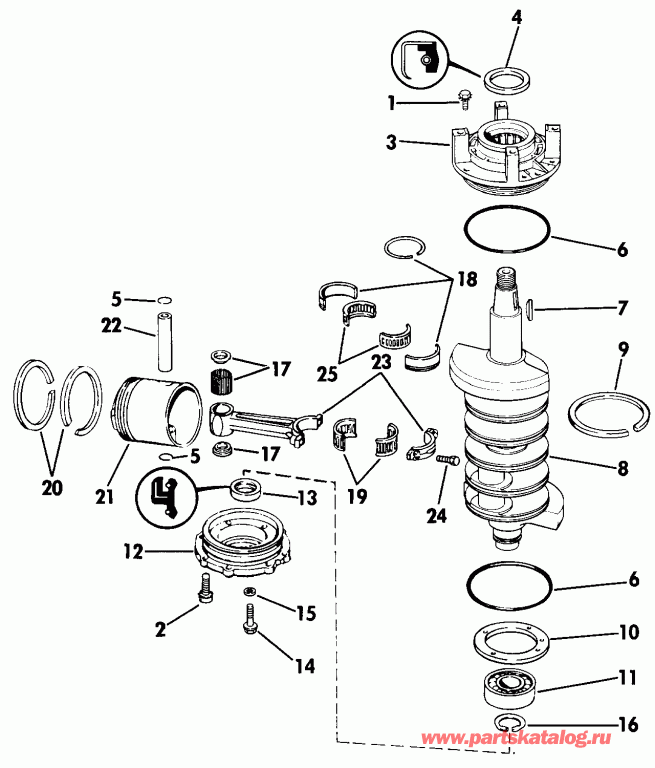 �������� ��������� ����� Evinrude E115MLESB 1990  - ankshaft & Piston / ank��� & �������