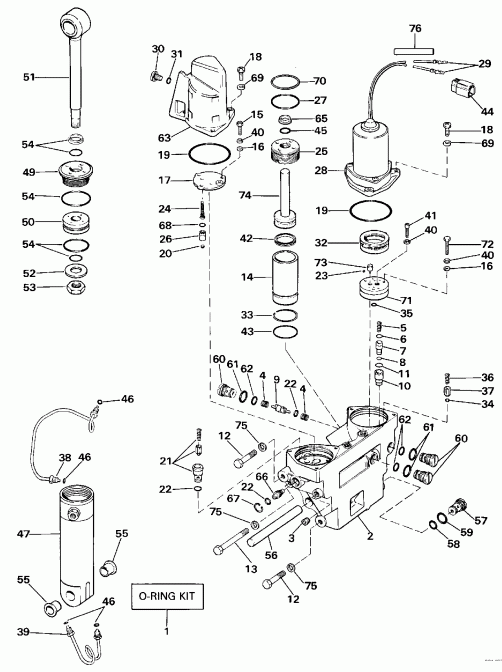 �������� ����� EVINRUDE E115TLESB 1990  - wer Trim/tilt Hydraulic Assembly / wer Trim / tilt Hydraulic Assembly