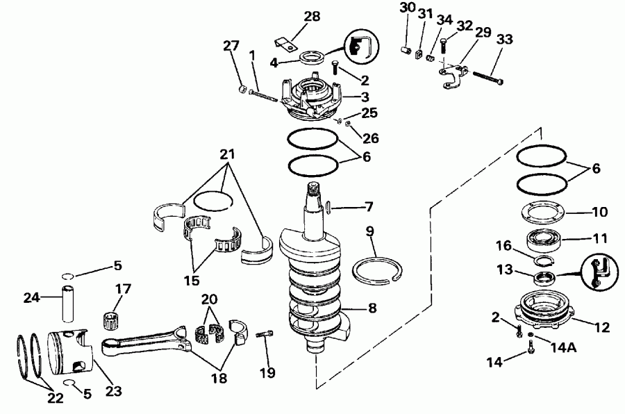 ��������� �������� ����� EVINRUDE E120TLESB 1990  - ank��� & ������� / ankshaft & Piston