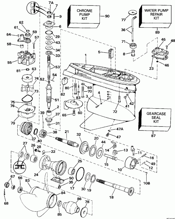 ��������� �������� ����� EVINRUDE E120TLESB 1990  - 140cx Counter Rotation / 140cx �������� ��������