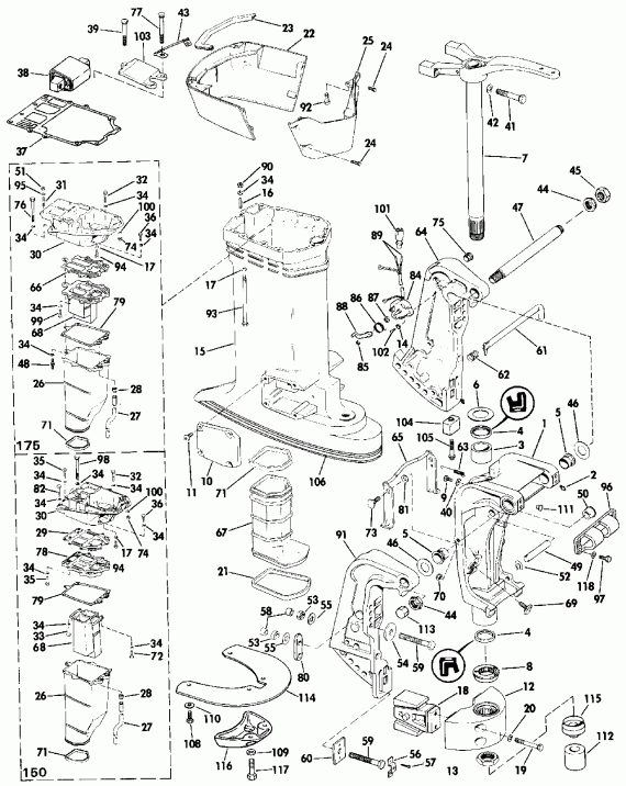 ��������� ��������� Evinrude E150CXESB 1990  - dsection / dsection