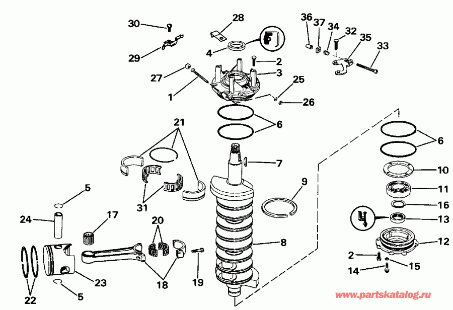 �������� ����� EVINRUDE E185ESXESS 1990  - ankshaft & Piston