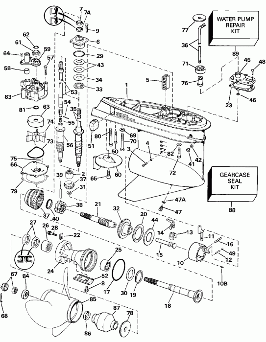 ��������� ����� Evinrude E225CXESS 1990  - �������� �������� / Counter Rotation