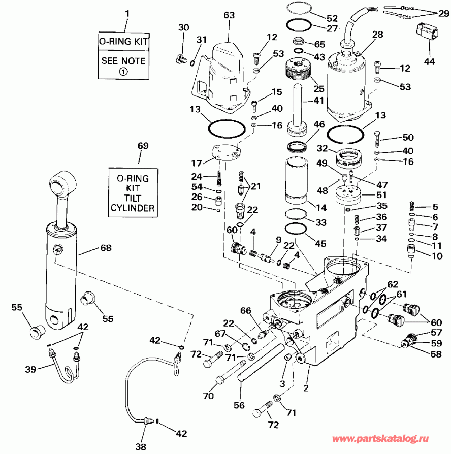 ��������� �������� ����� ������� E225CXESS 1990  - wer Trim/tilt Hydraulic Assembly / wer Trim / tilt Hydraulic Assembly