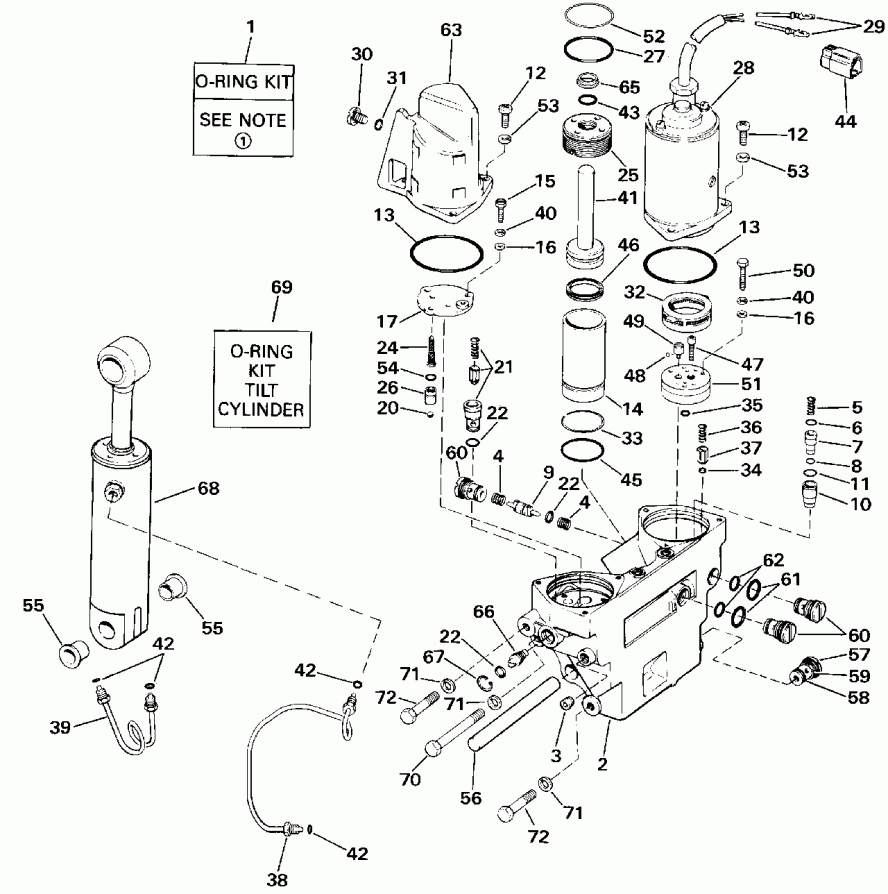 ��������� �������� ����� Evinrude E225PXESS 1990  - wer Trim/tilt Hydraulic Assembly / wer Trim / tilt Hydraulic Assembly