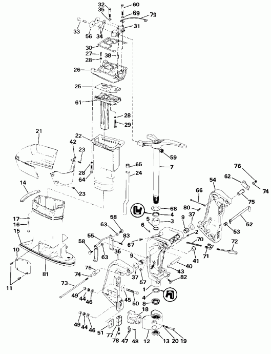 ��������� �������� ����� EVINRUDE E225TXESS 1990  - Standard Rotation Late Production / �������� Rotation Late P����uction