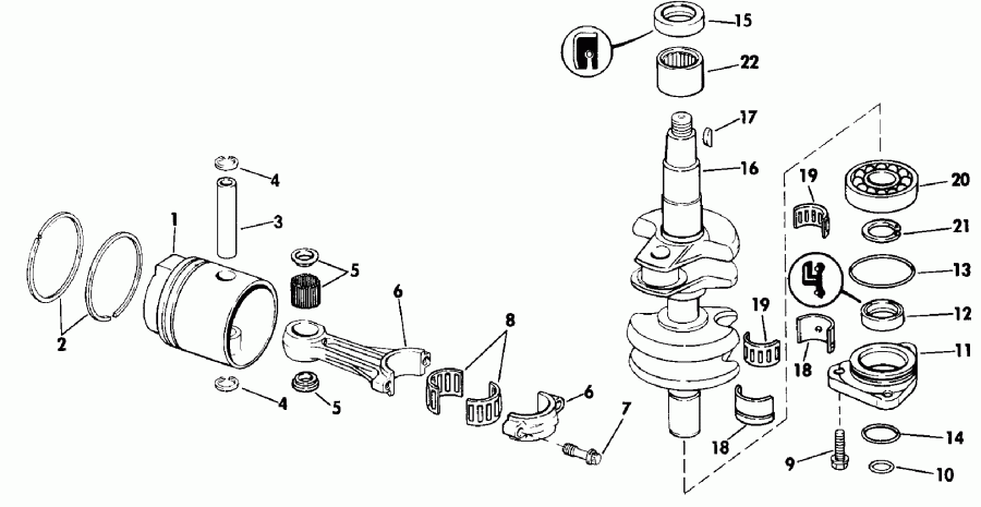 ��������� Evinrude E25RLESB 1990  - ankshaft & Piston - ank��� & �������