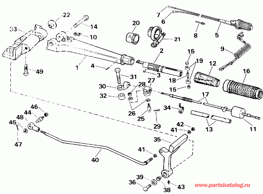 ��������� ����� Evinrude E25RWESA 1990  - ee������ � ������������� Handle - eering And Shift Handle