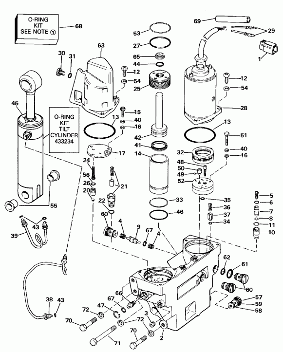 ��������� ����� Evinrude E300PXESB 1990  - wer Trim / tilt Hydraulic Assembly