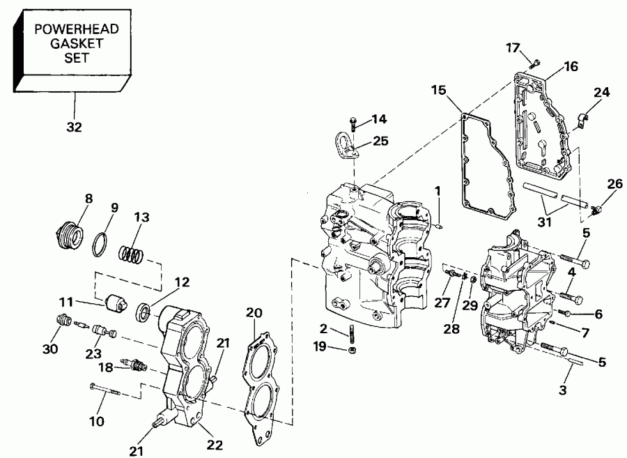 ��������� ����� EVINRUDE E40TTLESR 1990  - linder & Crankcase