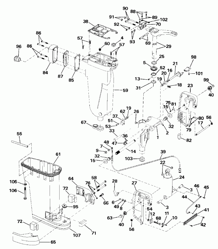 �������� ����� ������� E50RNLIA 1990  - haust Housing & Stern & Swivel Bracket
