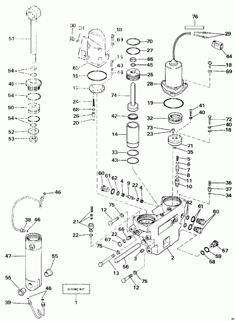 ��������� ��������� ������� E60TTLESM 1990  - wer Trim / tilt Hydraulic Assembly / wer Trim/tilt Hydraulic Assembly
