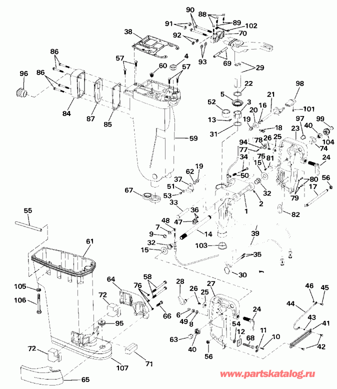  EVINRUDE TE40TELESR 1990  - haust Housing & Stern & Swivel Bracket - haust ������ & Stern & ���������� ���������