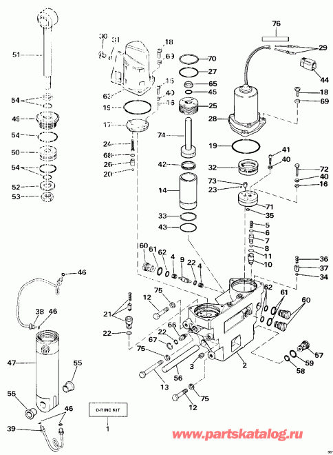 �������� ����� Evinrude TE60TLESF 1990  - wer Trim/tilt Hydraulic Assembly