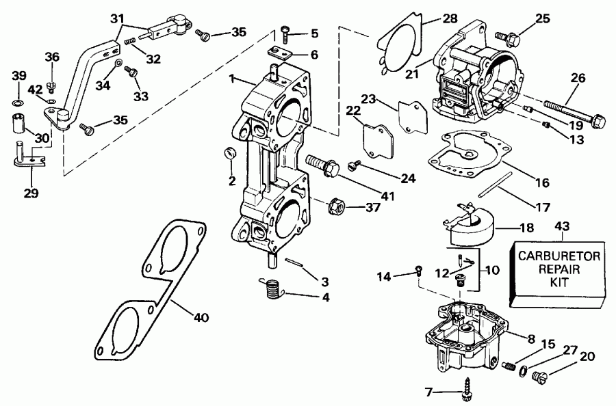 �������� ��������� ����� EVINRUDE VE120TXESB 1990  - rburetor � ��������� �������� / rburetor And Linkage