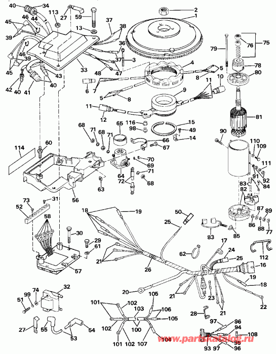 ����� EVINRUDE VE140TXESE 1990  - nition System & ��������� �������� / nition System & Starter Motor