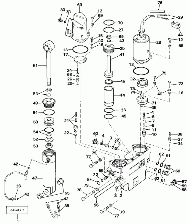 �������� ��������� ����� EVINRUDE VE150TLESB 1990  - wer Trim/tilt Hydraulic Assembly / wer Trim / tilt Hydraulic Assembly