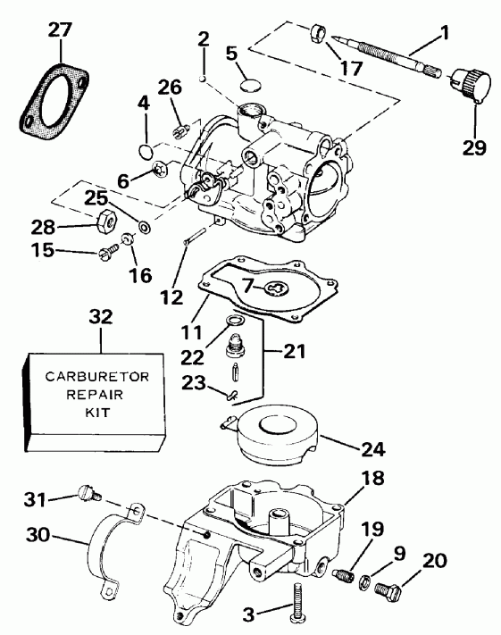 �������� ����� EVINRUDE VE28ESLESM 1990  - rburetor