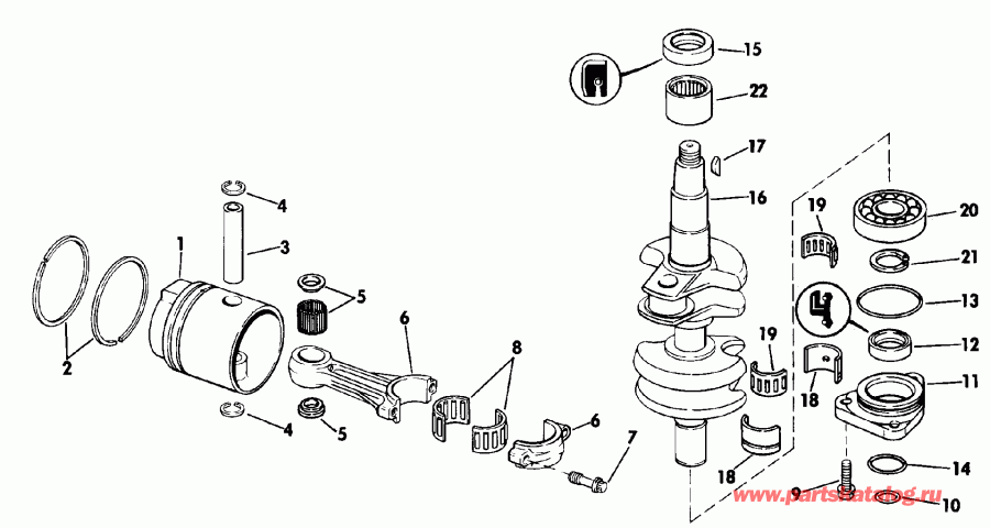 �������� ��������� ����� EVINRUDE VE30EESS 1990  - ankshaft & Piston - ank��� & �������