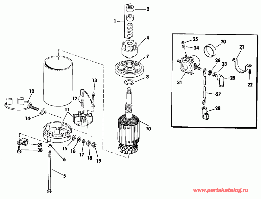 �������� ��������� ����� EVINRUDE VE30ELESS 1990  - ectric ������� & Solenoid / ectric Starter & Solenoid