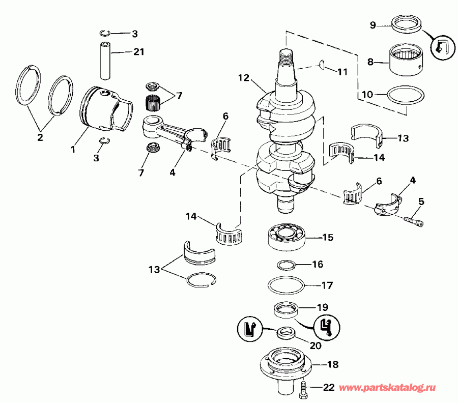 ��������� �������� ����� Evinrude VE40ELESR 1990  - ank��� & ������� / ankshaft & Piston