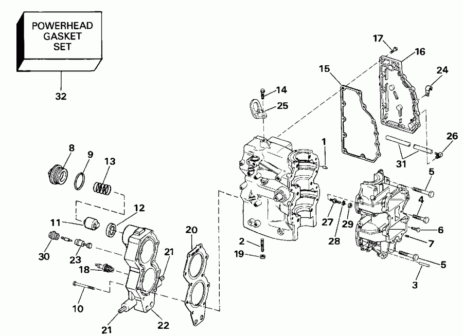 ��������� �������� ����� EVINRUDE VE48ESLESA 1990  - linder & ������ ��������� / linder & Crankcase