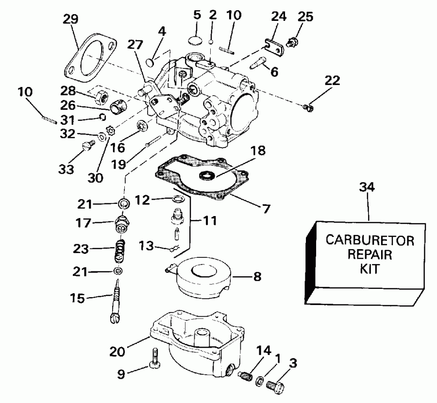 �������� ��������� ����� Evinrude VE60TLESM 1990  - rburetor / rburetor