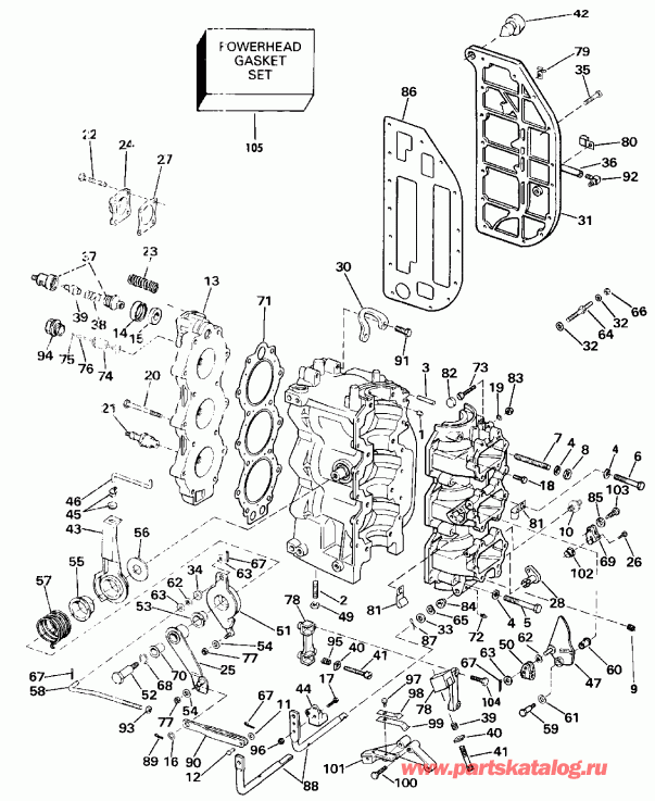 ��������� ����� EVINRUDE VE60TLESM 1990  - linder & Crankcase / linder & ������ ���������