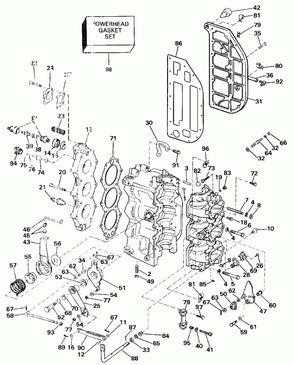 ��������� ����� EVINRUDE VE70ELESB 1990  - linder & Crankcase - linder & ������ ���������